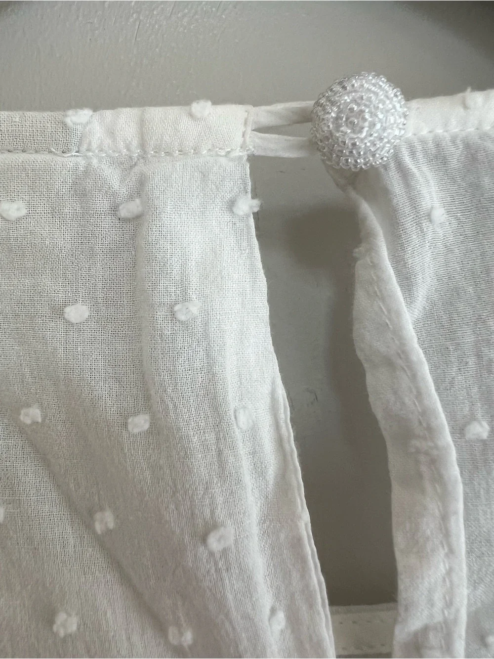 FARM Rio Puffed Long Sleeve Swiss Dot Cropped Cotton Gauze White Blouse, Small